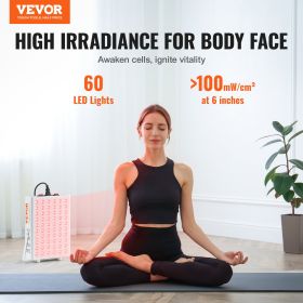 Red Light Therapy Panel For Body & Face, 60 Dual-Chip LEDs, Red 660nm & Near Infrared 850nm Combo