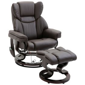 Massage Recliner Chair Brown with Ottoman 10-Point Vibrating Swivel for Bedroom & Living Room
