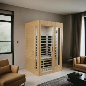 Hemlock Two-Person Far Infrared Indoor Sauna Room with Roof Heaters (Color: As Pic)